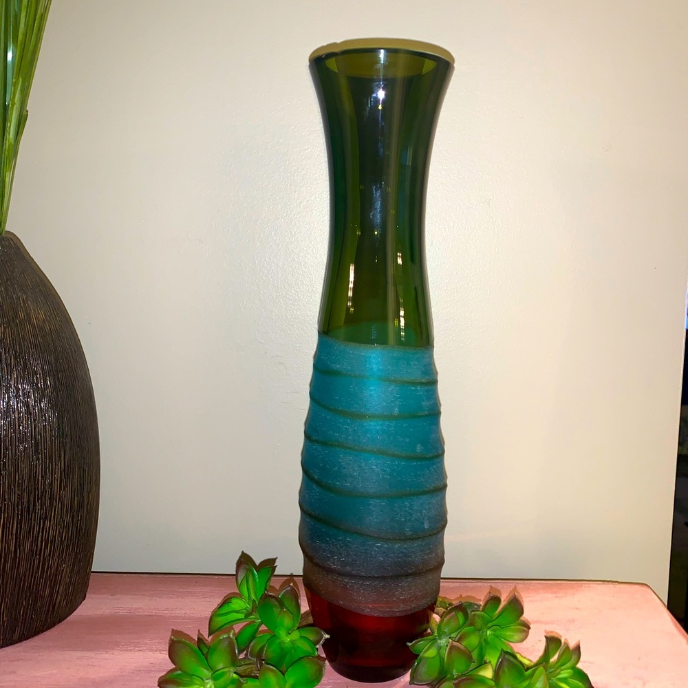 Villeroy Boch Vintage Multicolor Art Glass 12" Fluted Vase. Rare find!